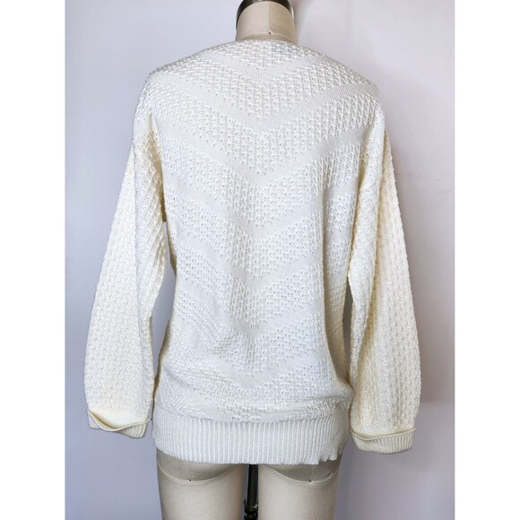 Vintage Ivory Sweater by Keneth Too made in USA - Chevron Design Sweater  XS S - Picture 6 of 9